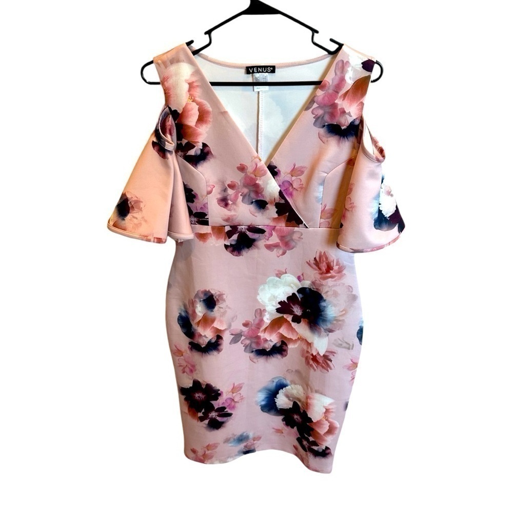 Venus Off The Shoulder Ruffle Floral Print Bodycon Midi Dress